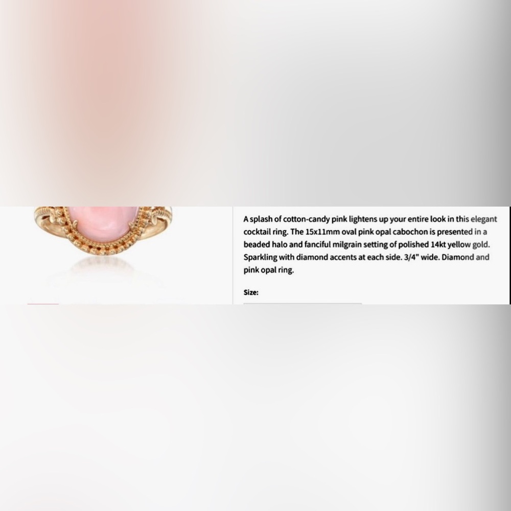 14K Yellow gold natural Oval cabochon Peruvian pink opal & diamonds ring RARE - Picture 14 of 16